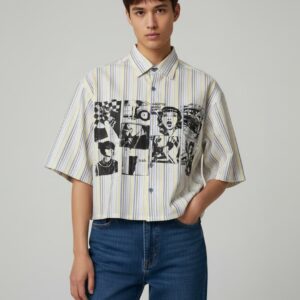 Striped Oversized Graphic Print Shirt – Multicolor