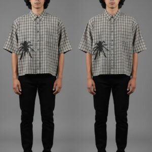 Men’s Oversized Crop Fit Checkered Shirt with Spider Print