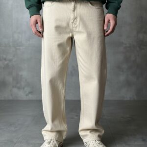 Men’s Cream Relaxed Fit Solid Jeans