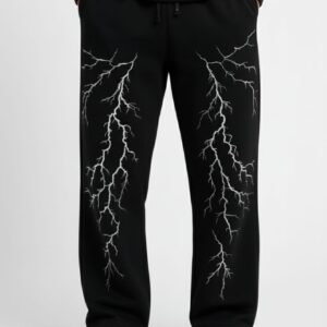 Men’s Black Lightning Print Joggers – Streetwear Style
