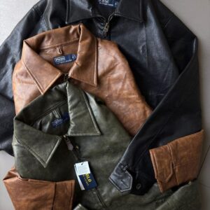 RL POLO Men’s Premium Faux-Leather Zip-Up Jacket (Classic Spread Collar)